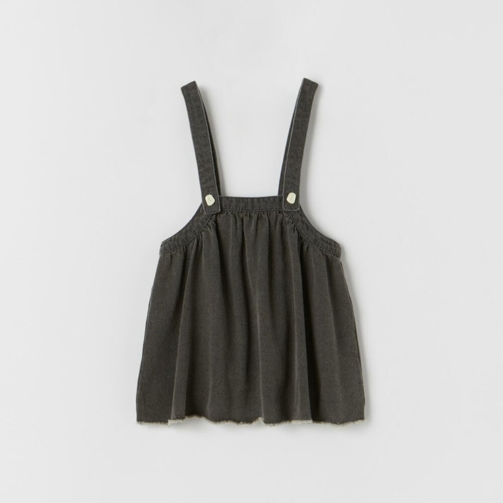 Zara Kids Denim Skirt With Suspenders Faded Black